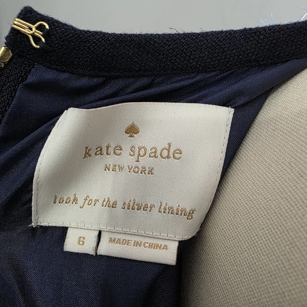 Kate Spade Dress Linen Blend Navy Blue  Fringe Size 6